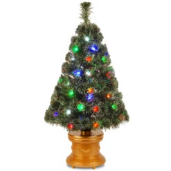 3' Pre-lit Potted Fiber Optic Medium Artificial Christmas Tree - Multicolor LED Lights
