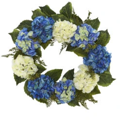 Blue And White Decorative Spring Floral Wreath, 24-Inch