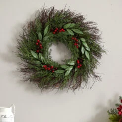 Green And Red Artificial Cedar And Ruscus With Berries Christmas Wreath, 20-Inch 9 Green And Red Artificial Cedar And Ruscus With Berries Christmas Wreath, 20-Inch -Beauty Wreaths Shop dnnl204362 4 00113.1681814462