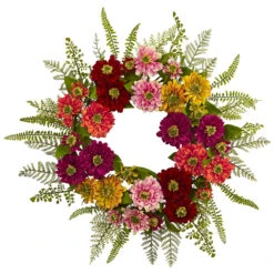 Mixed Flower Artificial Wreath, 20-Inch, Unlit