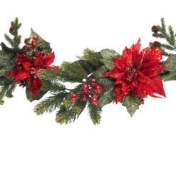 5' X 12" Artificial Poinsettia And Berries Christmas Garland, Unlit -Beauty Wreaths Shop dnnl204916 3 71497.1681814247