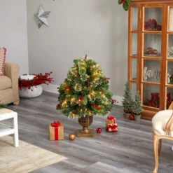 3' Pre-Lit Frosted Pine Artificial Outdoor Christmas Tree, Warm Clear LED Lights -Beauty Wreaths Shop dnnl20p1811 3 42831.1681393605