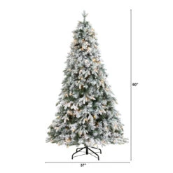 5' Pre-Lit Flocked Vermont Pine Artificial Christmas Tree, Warm Clear LED Lights -Beauty Wreaths Shop dnnl20t1799 2 22114.1667528941