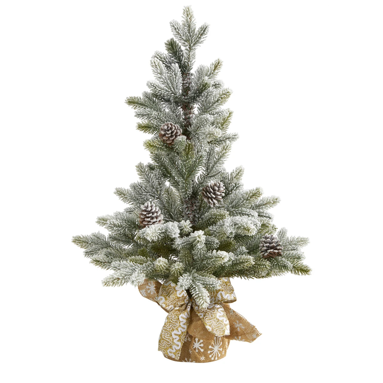 2' Potted Flocked Artificial Christmas Tree With Pinecones, Unlit 3 2' Potted Flocked Artificial Christmas Tree With Pinecones, Unlit