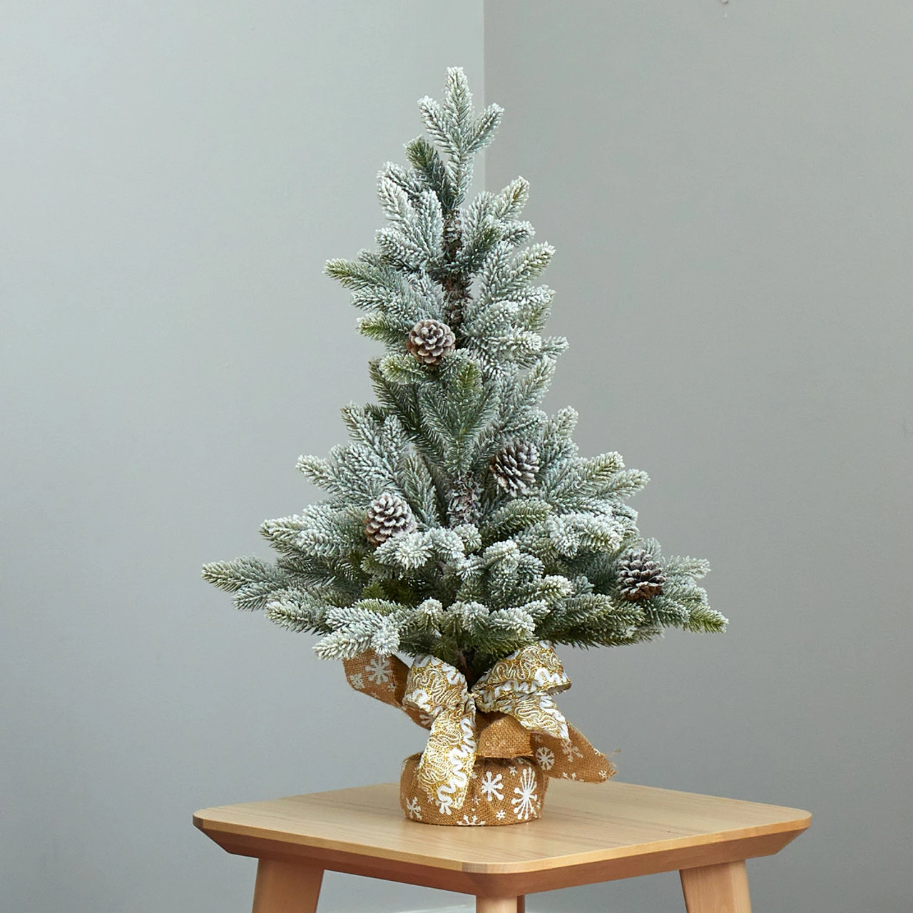 2' Potted Flocked Artificial Christmas Tree With Pinecones, Unlit 6 2' Potted Flocked Artificial Christmas Tree With Pinecones, Unlit - Image 4