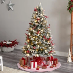 6’ Pre-Lit Flocked Artificial Christmas Tree, Warm Clear LED Lights -Beauty Wreaths Shop dnnl20t3033 2 65134.1680542289