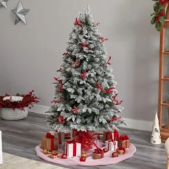 6’ Pre-Lit Flocked Artificial Christmas Tree, Warm Clear LED Lights -Beauty Wreaths Shop dnnl20t3033 3 35531.1680542290