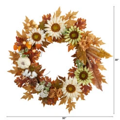 Sunflower, Pumpkin, And Berries Artificial Fall Harvest Wreath, 30-Inch -Beauty Wreaths Shop dnnl20w1193 3 82884.1679938751