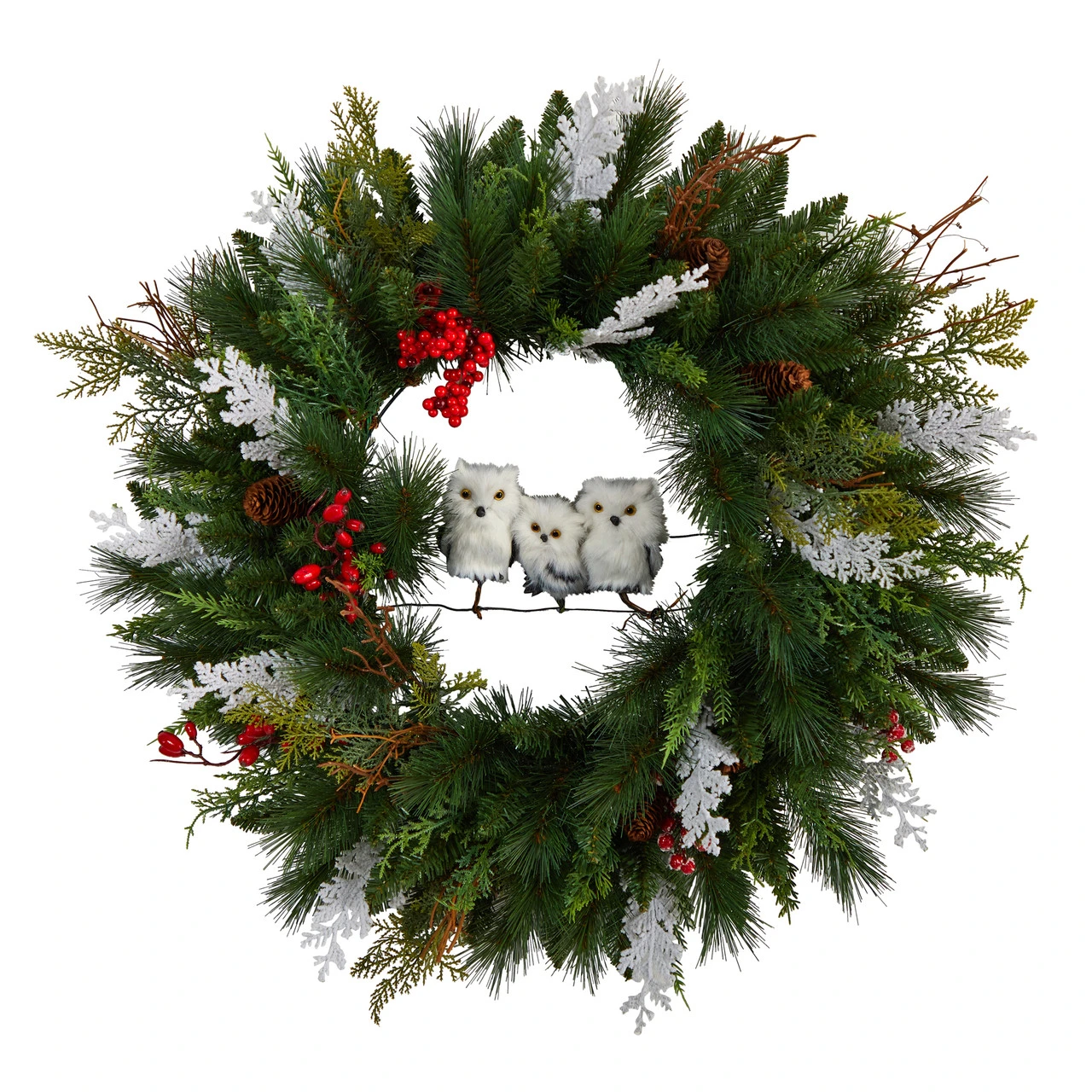 Owl, Pinecones And Berries Artificial Christmas Wreath, 24-Inch, Unlit 3 Owl, Pinecones And Berries Artificial Christmas Wreath, 24-Inch, Unlit