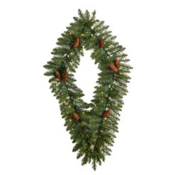 Pre-Lit Pinecone Artificial Diamond Christmas Wreath, 36-Inch, Clear LED Lights