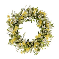 30" Yellow And Green Puleo International Artificial Dogwood And Daisy Floral Spring Wreath