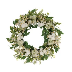 30" Green And White Puleo International Artificial Chrysanthemum Floral Spring Wreath