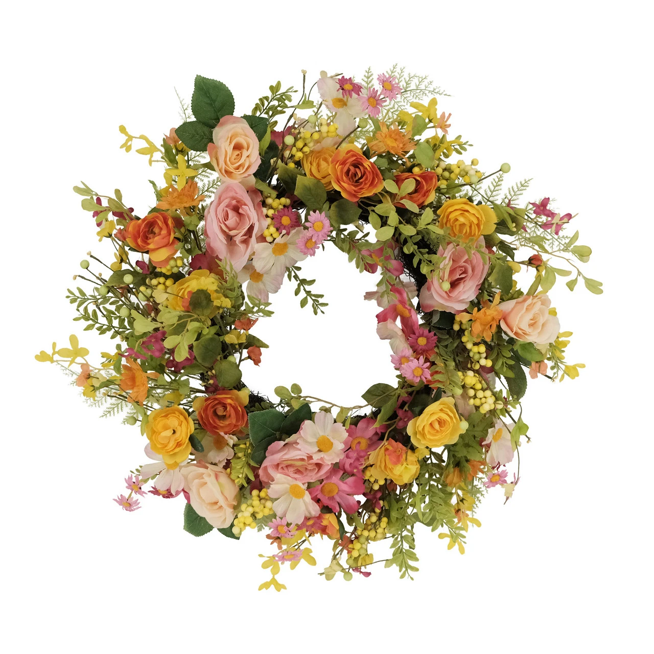 24" Vibrant Puleo International Artificial Rose And Dogwood And Daisy Floral Spring Wreath 3 24" Vibrant Puleo International Artificial Rose And Dogwood And Daisy Floral Spring Wreath