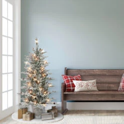 4.5' Pre-lit Potted Flocked Pine Medium Artificial Christmas Tree, Clear Lights -Beauty Wreaths Shop dpul 1832 stf45c1 3 71049.1688544148