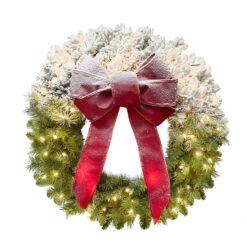 Pre-Lit Half Flocked Artificial Christmas Wreath, 30-Inch, Clear Lights