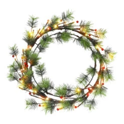 Pre-Lit Glittery Pine LED Lighted Artificial Christmas Wreath, 24-Inch, Warm Lights