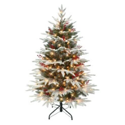 4.5' Pre-lit Flocked Halifax Fir Full Artificial Christmas Tree, Clear Lights