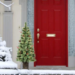 4.5' Pre-Lit Potted Natural Pine Artificial Christmas Tree, Clear Lights -Beauty Wreaths Shop dpul nap st45c07 2 96270.1668756781