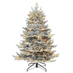 4.5' Pre-lit Flocked Downswept Douglas Fir Full Artificial Christmas Tree, Clear Lights