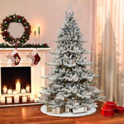 7.5' Pre-Lit Medium Flocked Spruce Silver Crown Artificial Christmas Tree, Clear Lights -Beauty Wreaths Shop dpul rmsfscp 75c7 2 42893.1667544692
