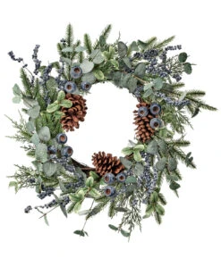 22" Blue, Green And Brown Blueberry, Pod Eucalyptus Cedar And Pine Christmas Wreath