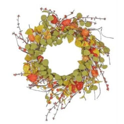 Bittersweet Artificial Spring Floral Wreath, Green And Red 24-Inch