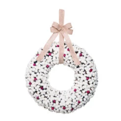White Cotton Flowers With Red Berries Artificial Christmas Wreath - 22-Inch, Unlit