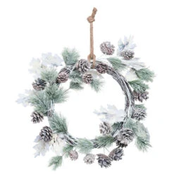 White Wood Christmas Rustic Leaf Wreath -16-Inch, Unlit