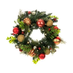 Pre-Lit Red And Green Artificial Classic Christmas Wreath, 24-Inch, Clear LED Lights -Beauty Wreaths Shop dvlc20v 20710 lt 3 14631.1668074639