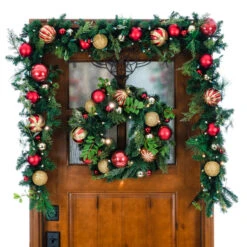 Pre-Lit Red And Green Artificial Classic Christmas Wreath, 24-Inch, Clear LED Lights -Beauty Wreaths Shop dvlc20v 20710 lt 4 63912.1668074639