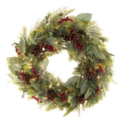 30" Green Christmas Winter Frost LED Artificial Wreath - Pre-Lit