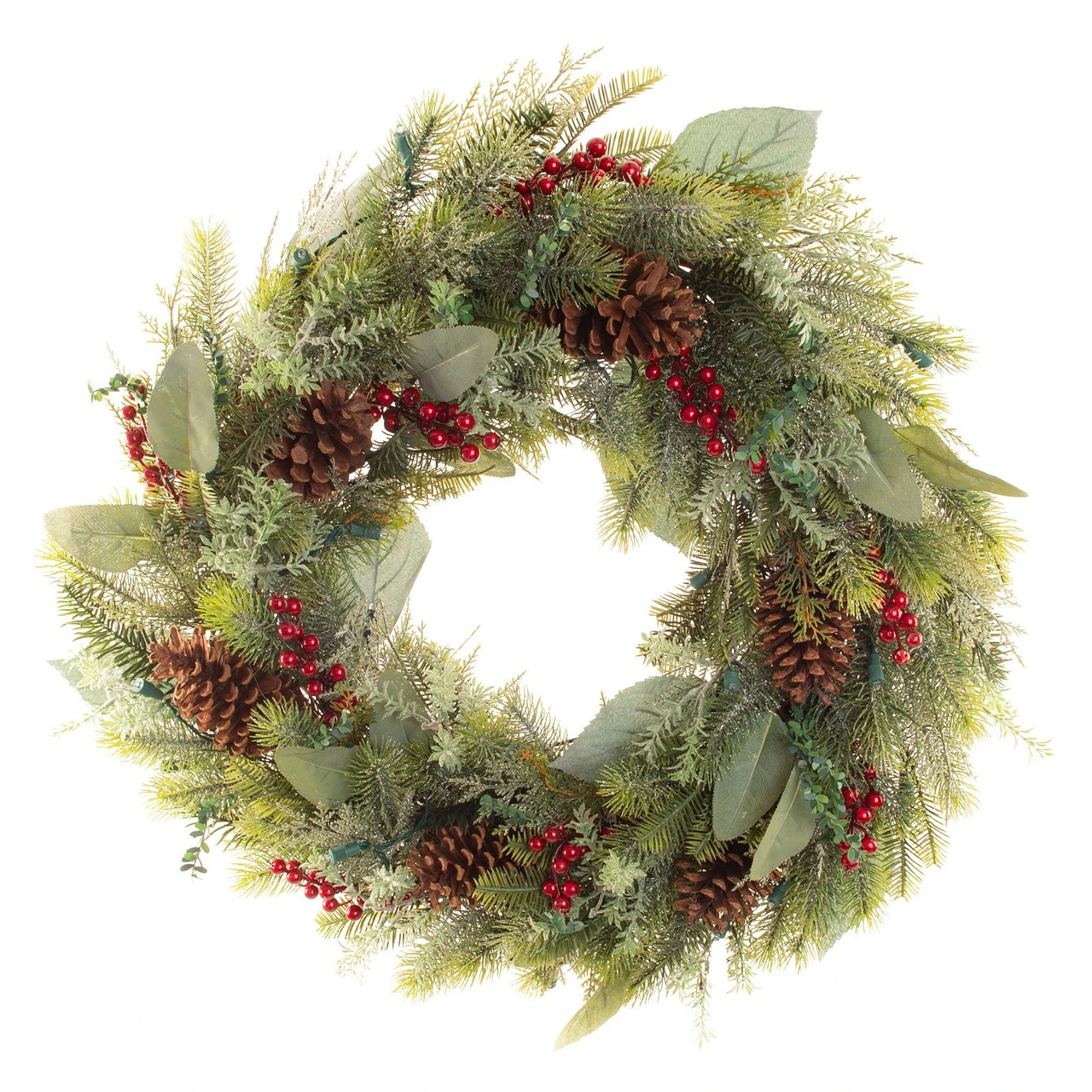 30" Green Christmas Winter Frost LED Artificial Wreath - Pre-Lit 4 30" Green Christmas Winter Frost LED Artificial Wreath - Pre-Lit - Image 2
