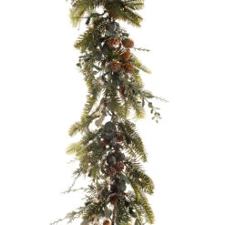9' Battery Operated Green Rustic White Berry LED Artificial Christmas Garland - Warm Clear Lights