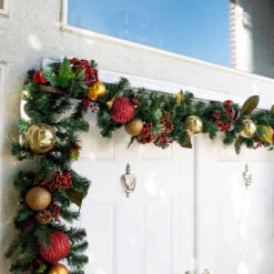 9" X 33" Cotton White Double Door Garland Christmas Hanger -Beauty Wreaths Shop dvlc v 20721 brn 004 26245.1667557011