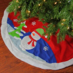 48" Red Fleece Christmas Snowman Winter Tree Skirt With White Faux Fur Trim -Beauty Wreaths Shop dyno 2484515 1 4 19793.1667536375