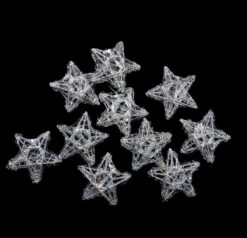 10 Battery Operated Clear LED Spun Glass Star Christmas Lights