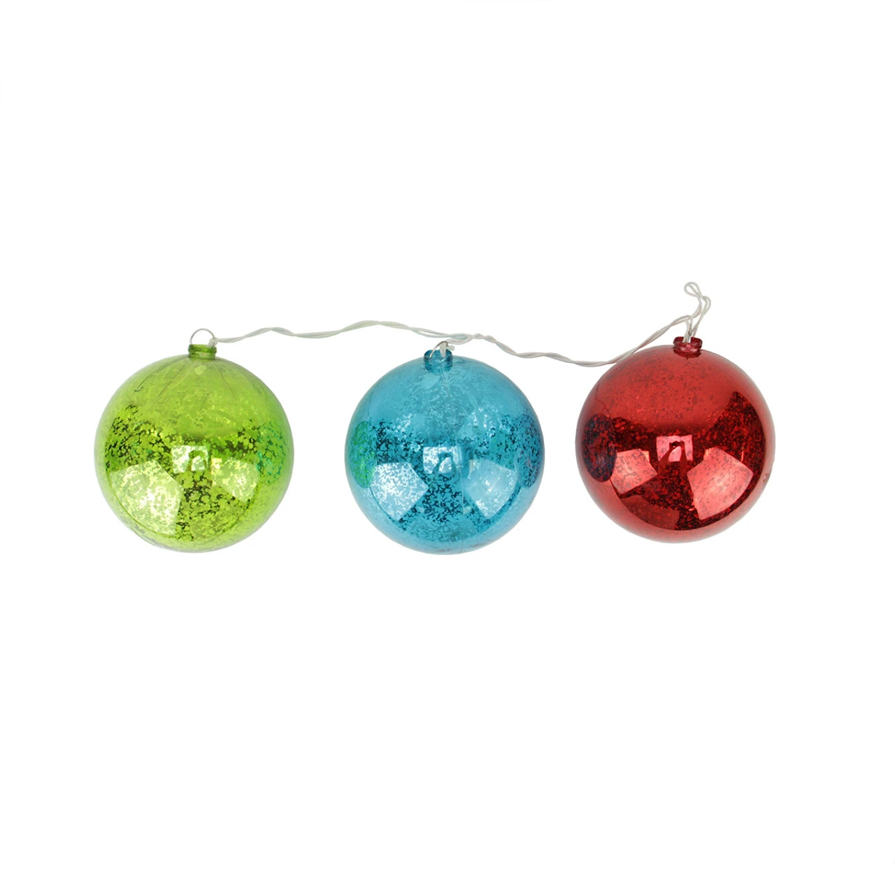 Set Of 3 Lighted Multi-Color Mercury Glass Finish Ball Christmas Ornaments - Clear Lights 3 Set Of 3 Lighted Multi-Color Mercury Glass Finish Ball Christmas Ornaments - Clear Lights