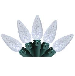 35 Battery Operated White Faceted LED C6 Christmas Lights - 11 Ft Green Wire