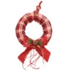 Red Plaid Christmas Wreath With Burlap Bow And Pine Accents - 16-Inch, Unlit