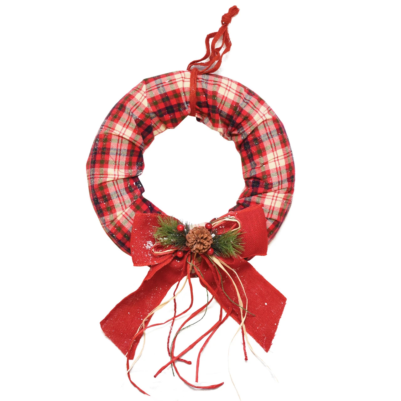 Red Plaid Christmas Wreath With Burlap Bow And Pine Accents - 16-Inch, Unlit 3 Red Plaid Christmas Wreath With Burlap Bow And Pine Accents - 16-Inch, Unlit