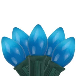 Set Of 25 Ceramic Blue C7 Christmas Lights - 24 Ft Green Wire