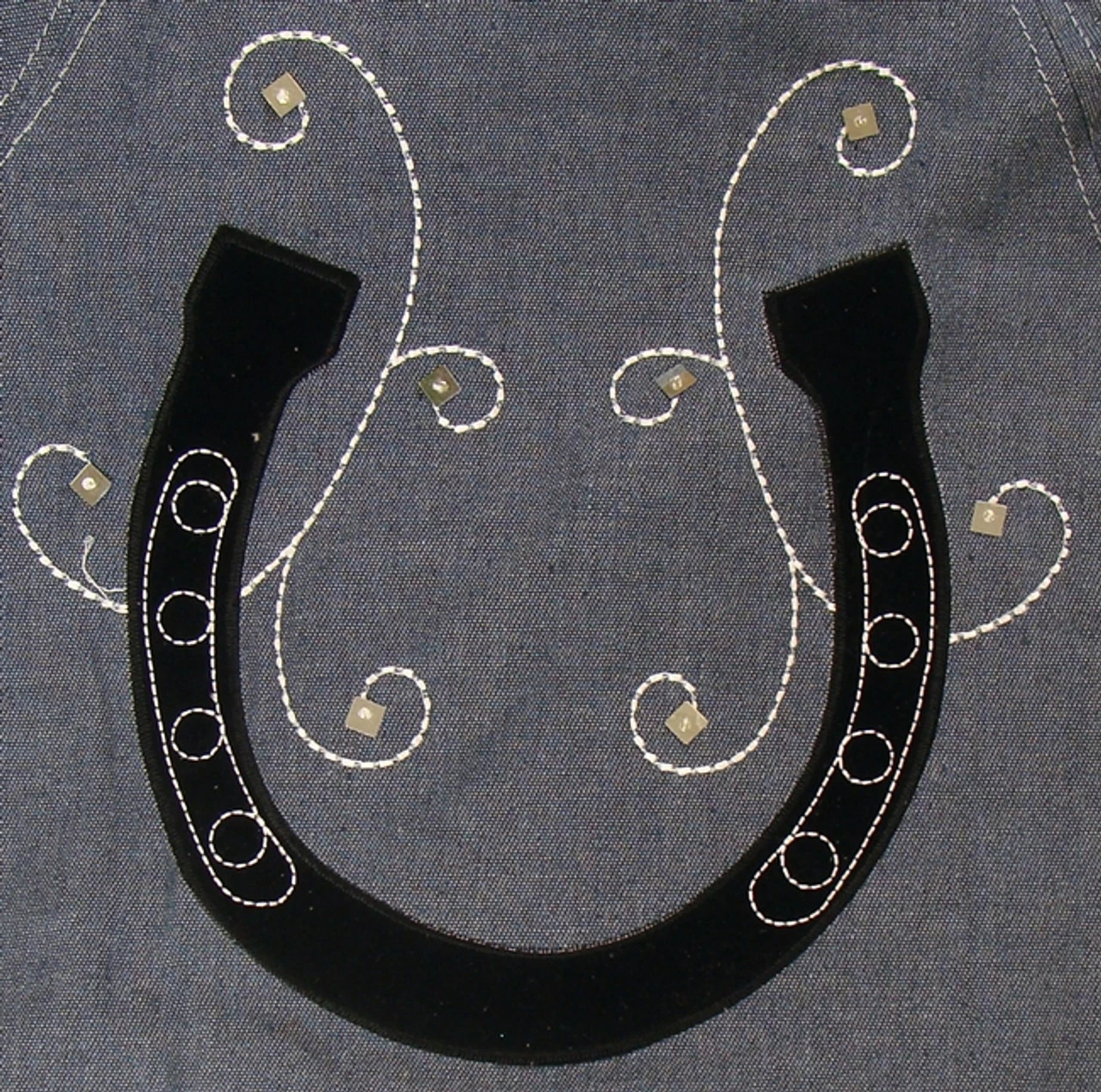 48" Blue And Black Christmas Tree Skirt With Embroidered Stars And Horseshoes 4 48" Blue And Black Christmas Tree Skirt With Embroidered Stars And Horseshoes - Image 2