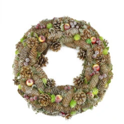 Brown Pine Cone And Fruit Glitter Artificial Christmas Wreath - 19.5-Inch, Unlit
