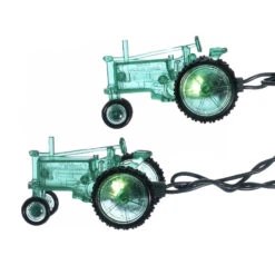 Set Of 10 Country Heritage Green Farm Tractor Christmas Lights - 9 Ft Green Wire