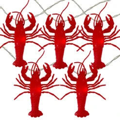 10 Red Lobster Novelty Christmas Light Set - 12 Ft Clear Wire