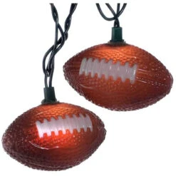 Set Of 10 Football Shaped Novelty String Lights - 9ft Green Wire