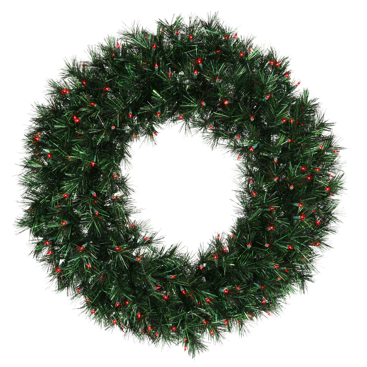 Pre-Lit Midnight Green Pine Artificial Christmas Wreath - 36-Inch, Red Lights 3 Pre-Lit Midnight Green Pine Artificial Christmas Wreath - 36-Inch, Red Lights