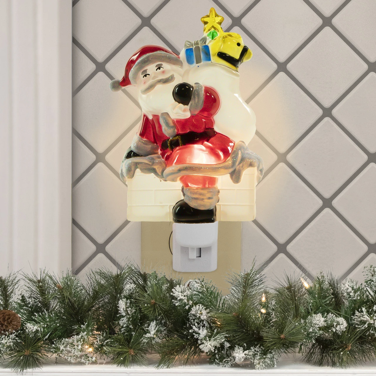 6.25" Santa In Chimney Frosted Christmas Night Light 4 6.25" Santa In Chimney Frosted Christmas Night Light - Image 2