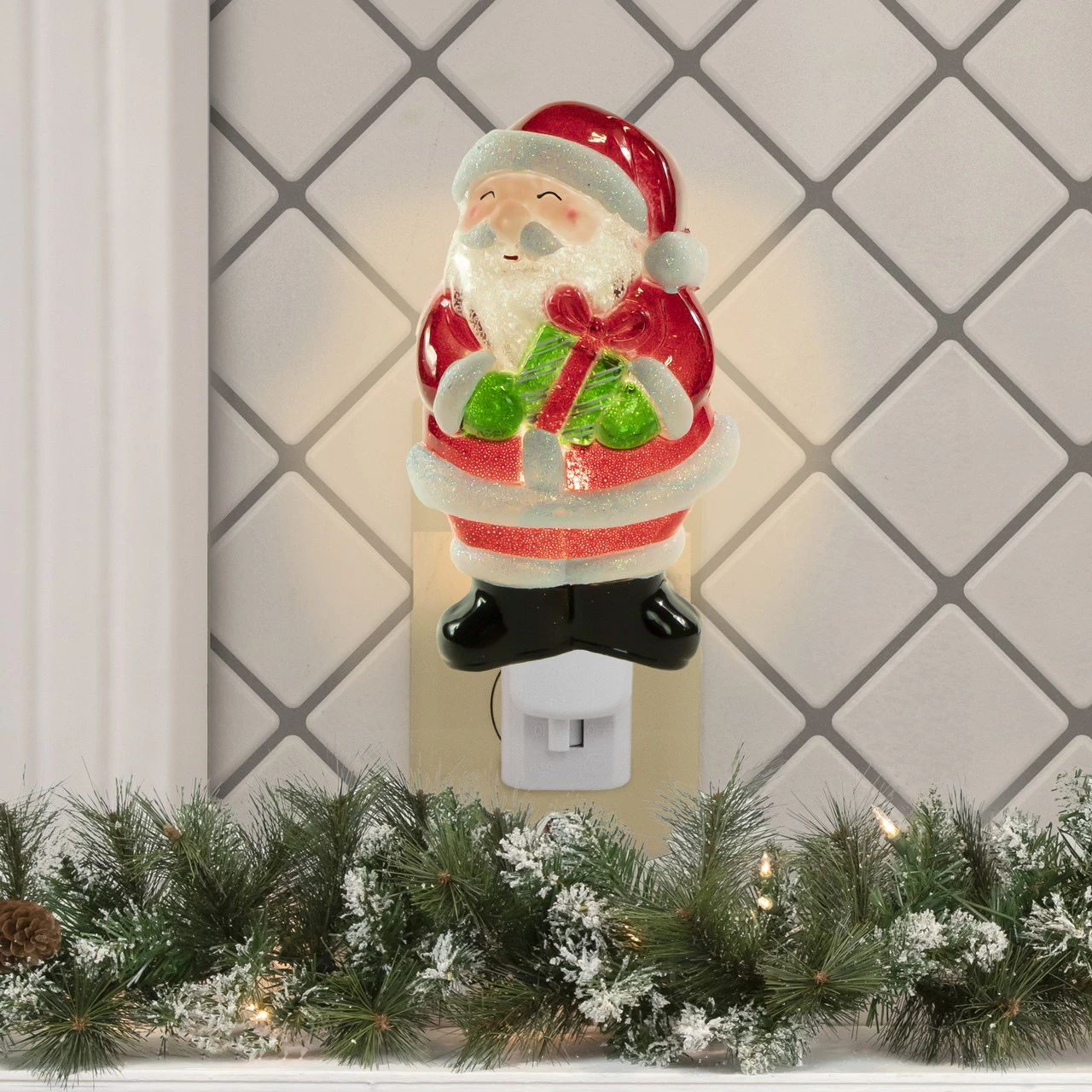 6.75" Santa With Gift Frosted Christmas Night Light 4 6.75" Santa With Gift Frosted Christmas Night Light - Image 2