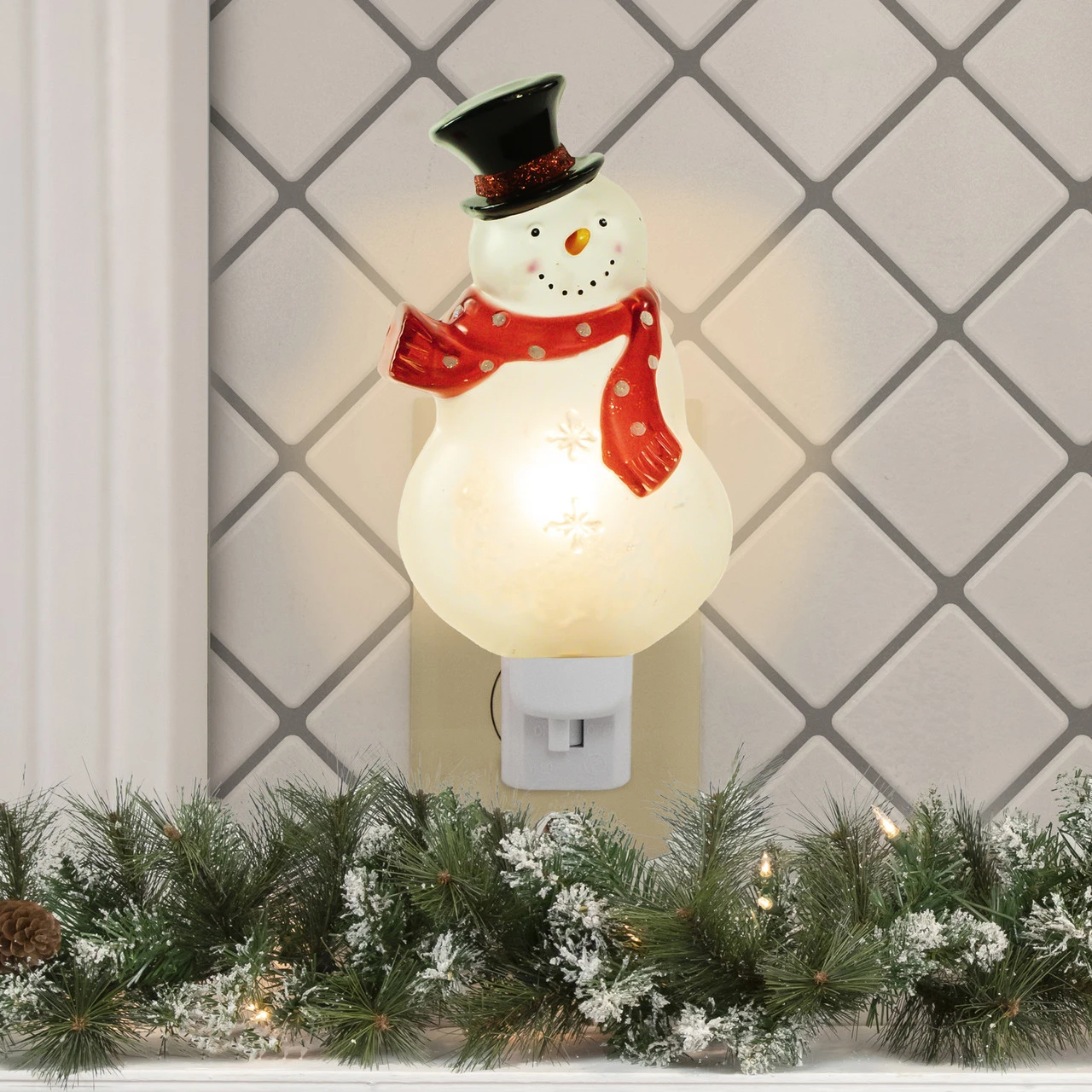 6.75" Snowman Wearing Red Scarf Christmas Night Light 4 6.75" Snowman Wearing Red Scarf Christmas Night Light - Image 2